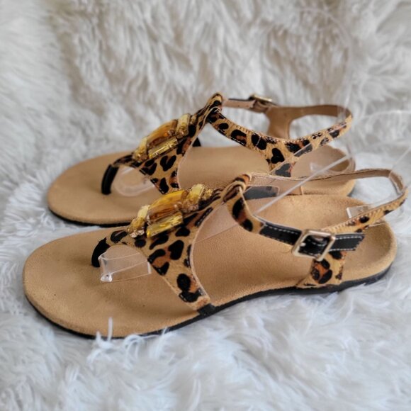 Vionic Tatiana Leopard Print Jeweled Thong Orthaheel Comfort Sandals SZ 6 - Picture 8 of 14